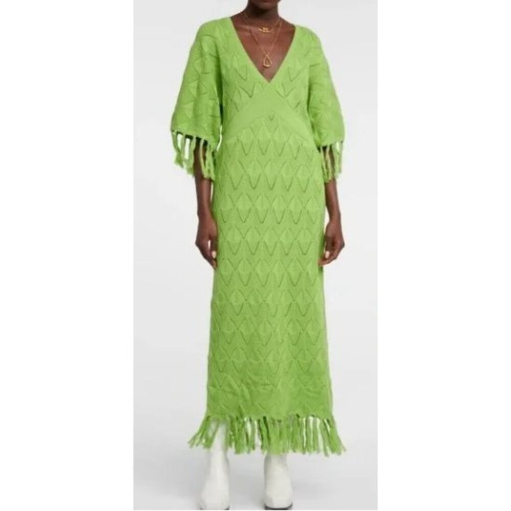 Dodo Bar Or Simmons Green Crochet Pointelle Knit Maxi Dress Sz 46 US10 Large NEW